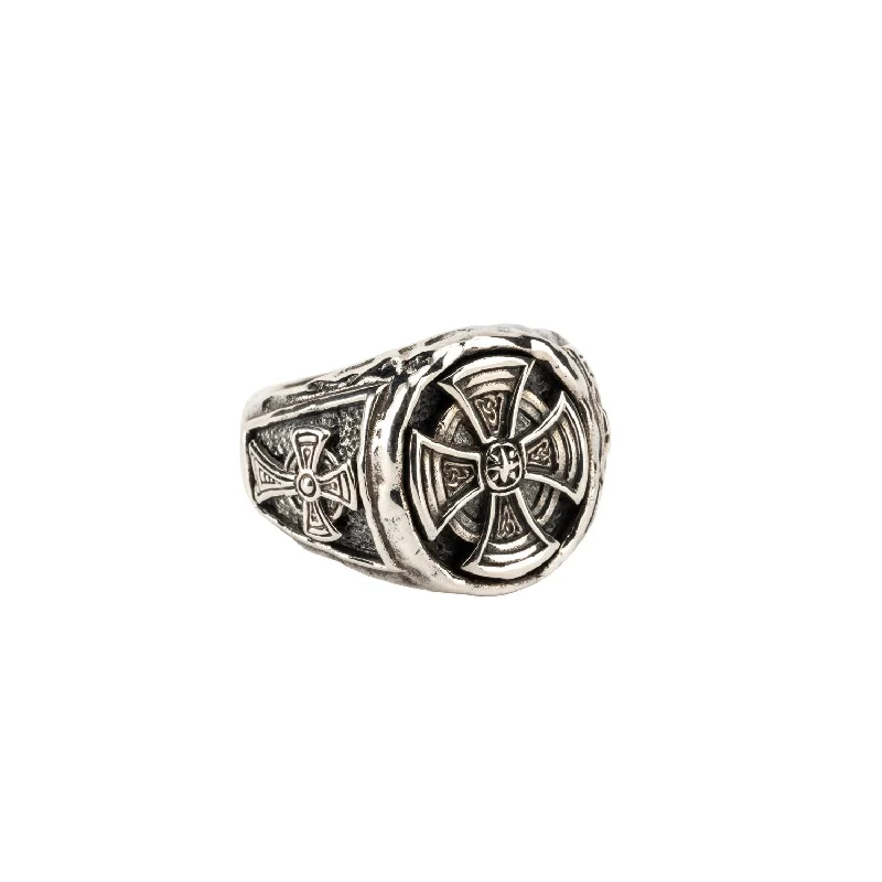 vintage rings with diamonds for women with sapphires-Silver Oval Celtic Cross Oval Ring