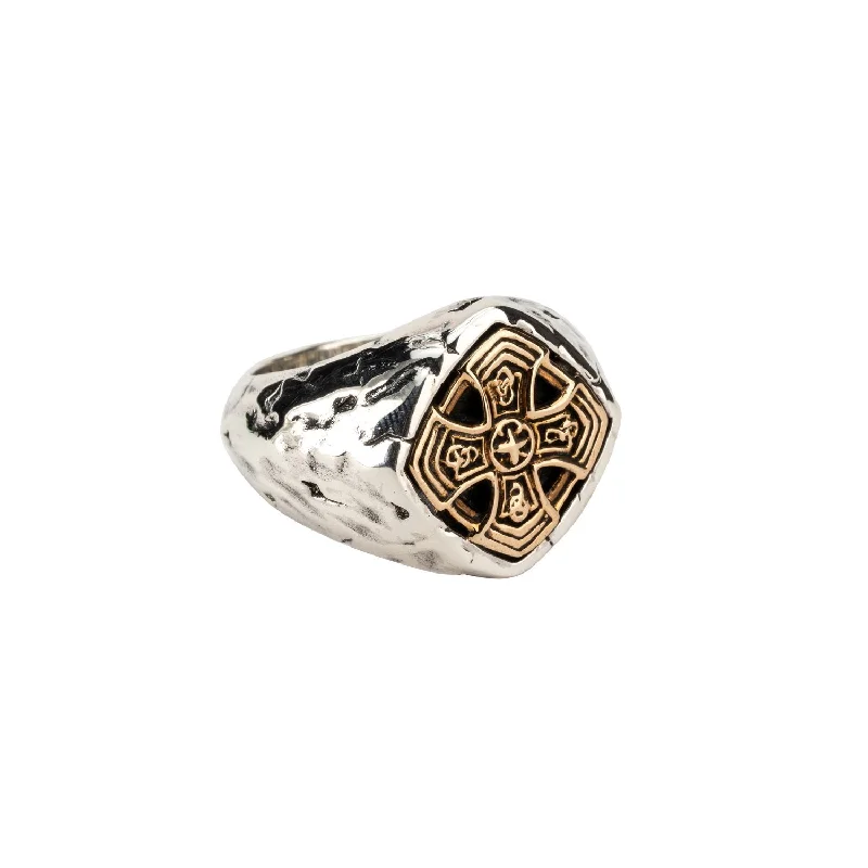 women’s rings with diamonds and rubies for engagement rings-Silver and Bronze Celtic Cross Cushion Ring