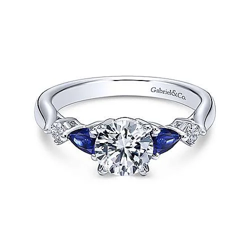 women’s wedding bands with diamonds for wedding engagement-14K White Gold Round Five Stone Sapphire and Diamond Engagement Ring