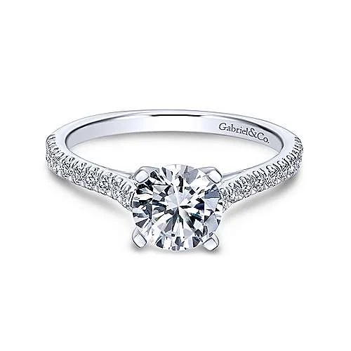 custom platinum rings with diamonds for engagement-14K White Gold Round Diamond Engagement Ring