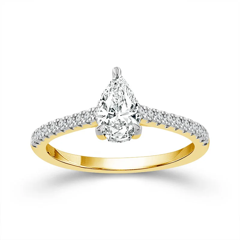 women’s platinum engagement rings with sapphires for men-14K Yellow Gold 1ctw Pear Diamond Engagement Ring