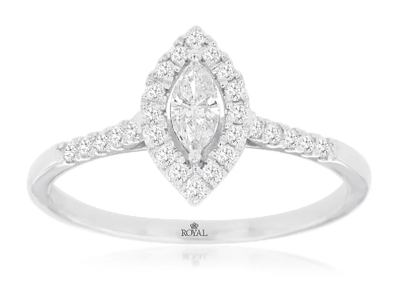 custom wedding bands with diamonds for men and women-14K White Gold Marquise Diamond Engagement Ring