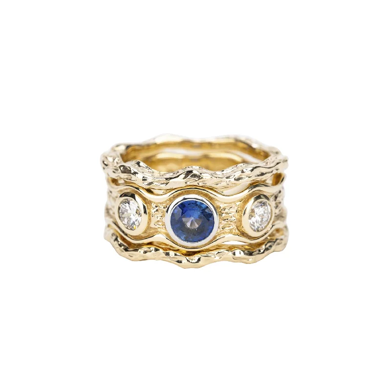 vintage rings with sapphires for men’s engagement-10k Gold Rocks n' Rivers Certified Lab Grown Diamond and Sapphire 3 Piece Ring