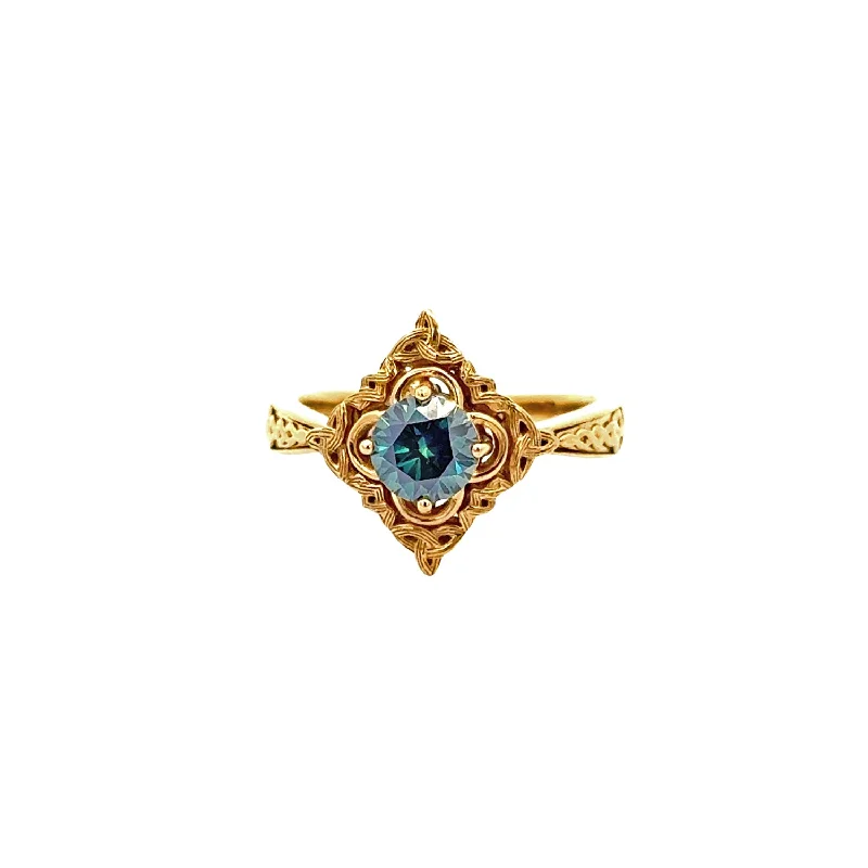 women’s engagement rings with sapphires and rubies for men’s wedding-10k Yellow Gold and 1ct Mystic Blue Moissanite Celestial Ring