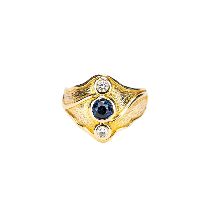 men’s rings with diamonds and sapphires for engagement rings-10k Yellow Gold Sapphire and Cubic Zirconia Rocks 'n Rivers  Ring