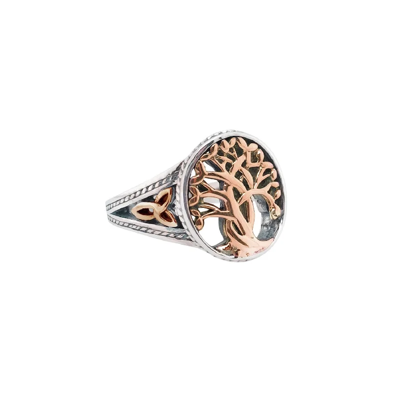 men’s rings with diamonds for engagement rings for women-14k Rose and White Gold Tree of Life Ring