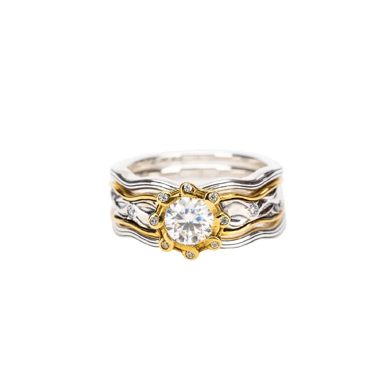 women’s platinum rings with diamonds and sapphires for engagement-14k White and Yellow Gold Rocks n' Rivers Certified Lab Grown Diamond 3 Piece Ring