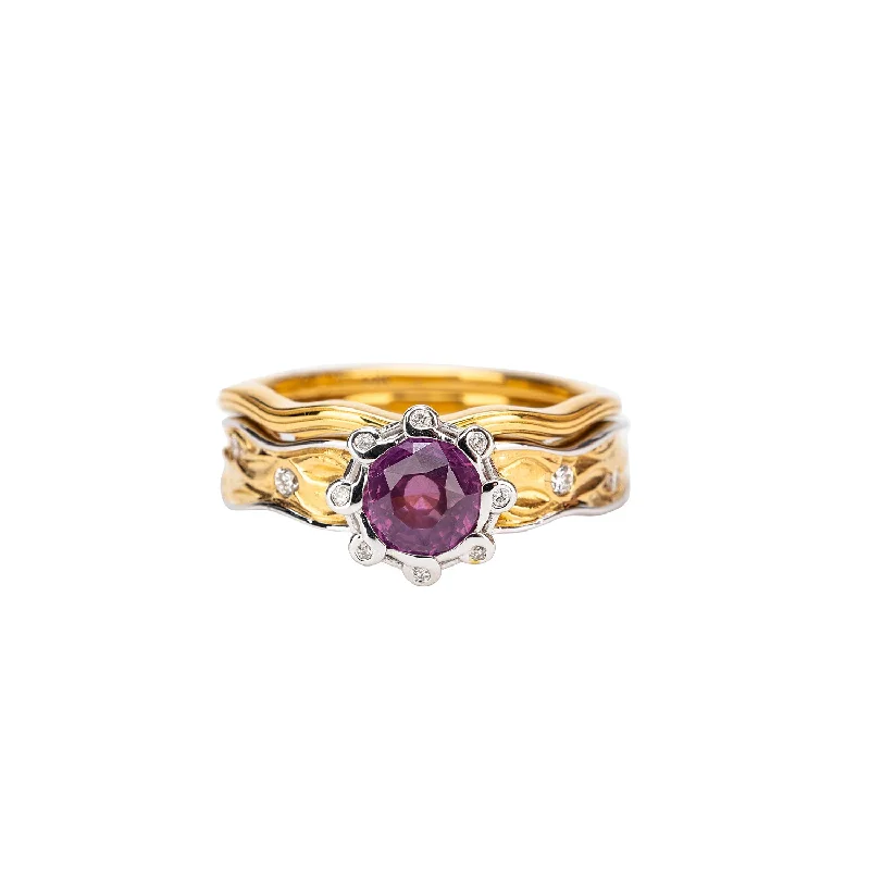 custom platinum engagement rings with diamonds and sapphires-14k Gold Rocks n' Rivers Pink Sapphire  3 Piece Ring