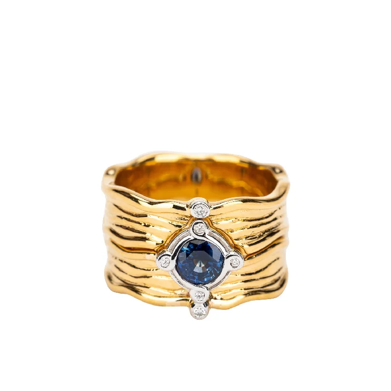 custom engagement rings for women with sapphires and diamonds-10k Gold Rocks n' Rivers Blue Sapphire and Diamond 2 Piece Ring