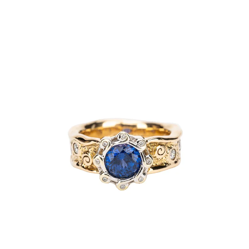 men’s platinum rings with sapphires for engagement-14k Yellow and White Gold Ring with AAA Blue Sapphire 'Rocks 'n Rivers' Ring