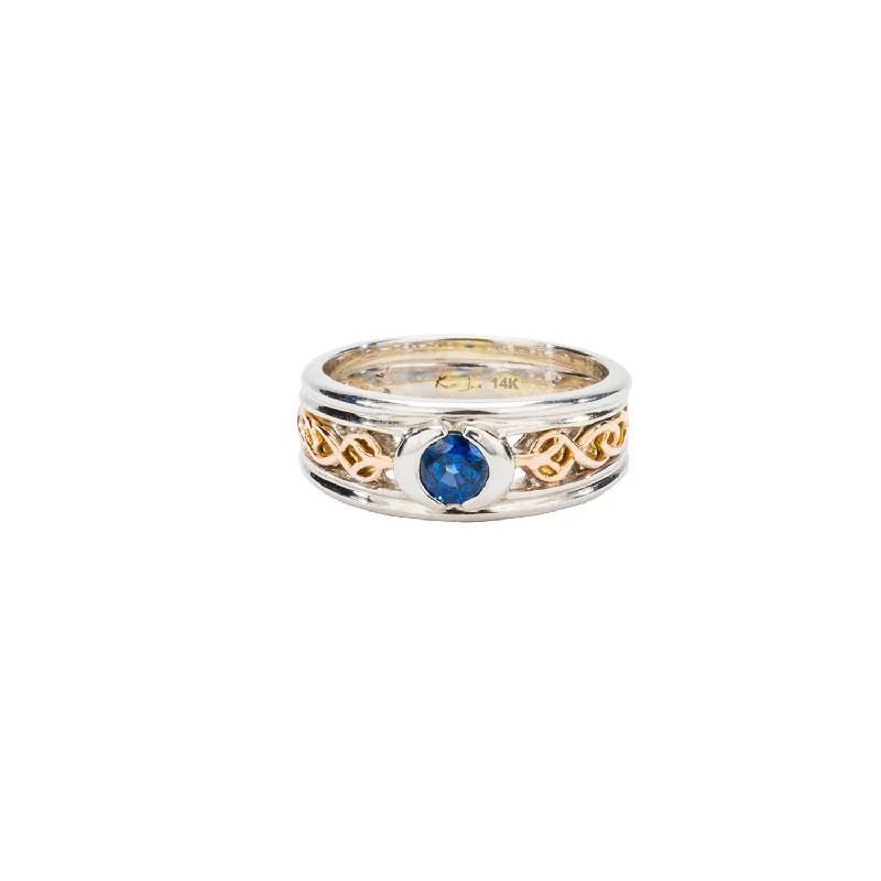 custom wedding rings with sapphires for men and women-14k White and Rose Gold with Royal Blue Sapphire 'Skae'  Ring