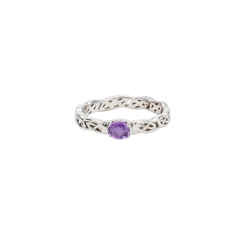 men’s wedding bands with diamonds and sapphires-10k White Gold with Purple  Sapphire 'Shin'  Ring