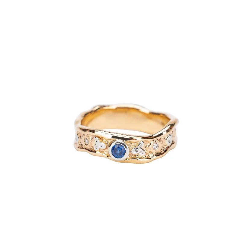 men’s engagement rings with sapphires for wedding rings-10k Yellow and White Gold Diamond and Sapphire Trinity Ring