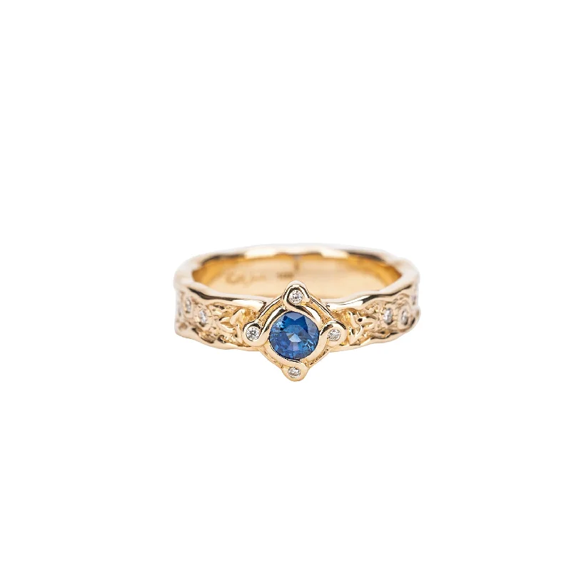 women’s wedding rings with diamonds and sapphires for men-10k Yellow Gold Rocks 'n Rivers Sapphire and Lab Grown Diamond Ring