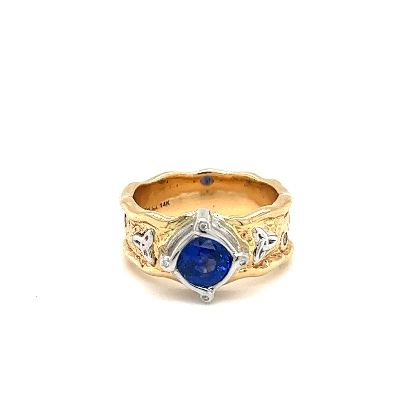 men’s engagement rings with diamonds for wedding bands with sapphires-14k Yellow and White Gold Ring with Ceylon AAA Blue Sapphire 'Rocks 'n Rivers' Ring