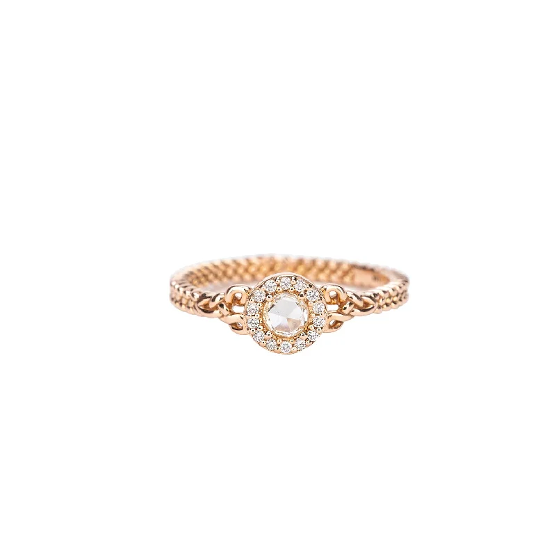 women’s engagement rings with sapphires and rubies for wedding-14k Rose Gold Trinity Diamond Halo Ring