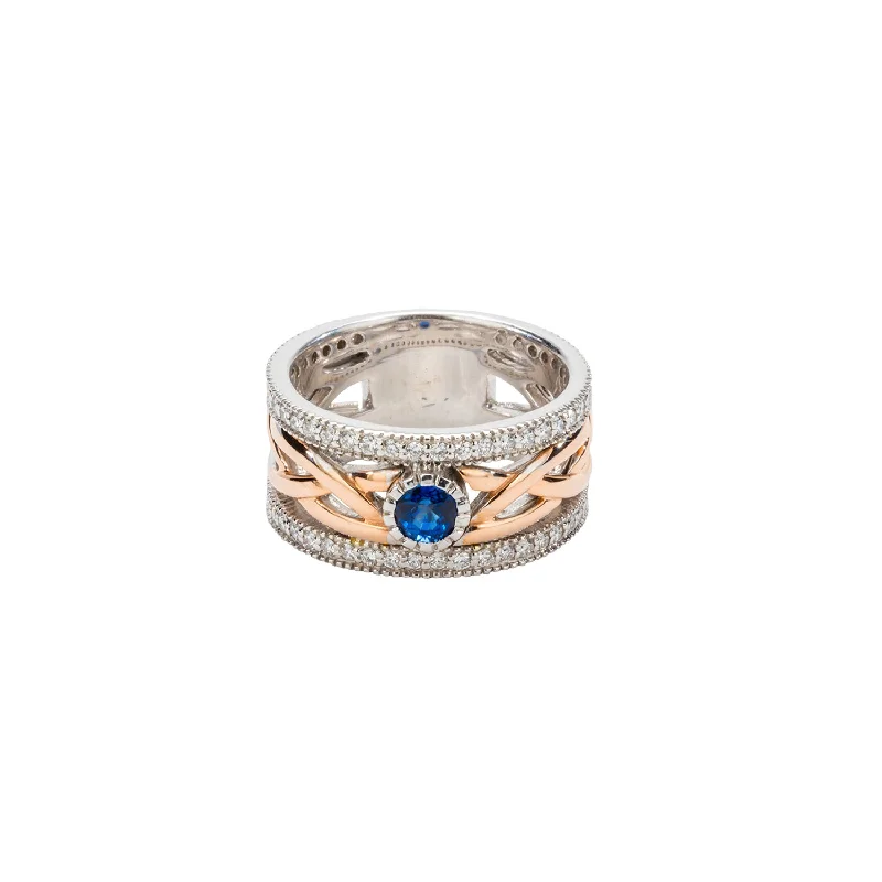 platinum rings with diamonds and sapphires for wedding bands-14k White and Rose Gold Sapphire and Diamond Brave Heart Ring