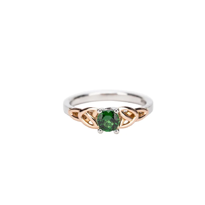 vintage rings with diamonds and sapphires for engagement-14k White and Rose Gold Tsavorite Trinity Ring