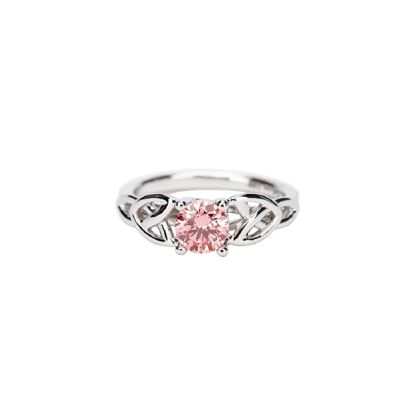 custom wedding bands for men with rubies and diamonds-14k White Gold Certified Lab Grown Pink Diamond Celtic Trinity Ring