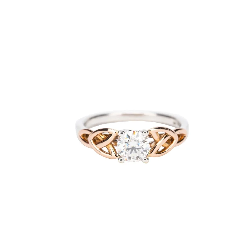 vintage engagement rings with rubies for women-14k White and Rose Gold 0.75ct Moissanite Trinity Ring