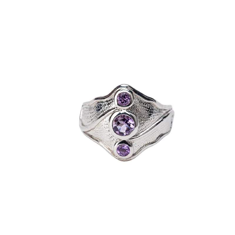 men’s engagement rings with diamonds and sapphires for wedding-Silver Rocks 'n Rivers Ring - Amethyst