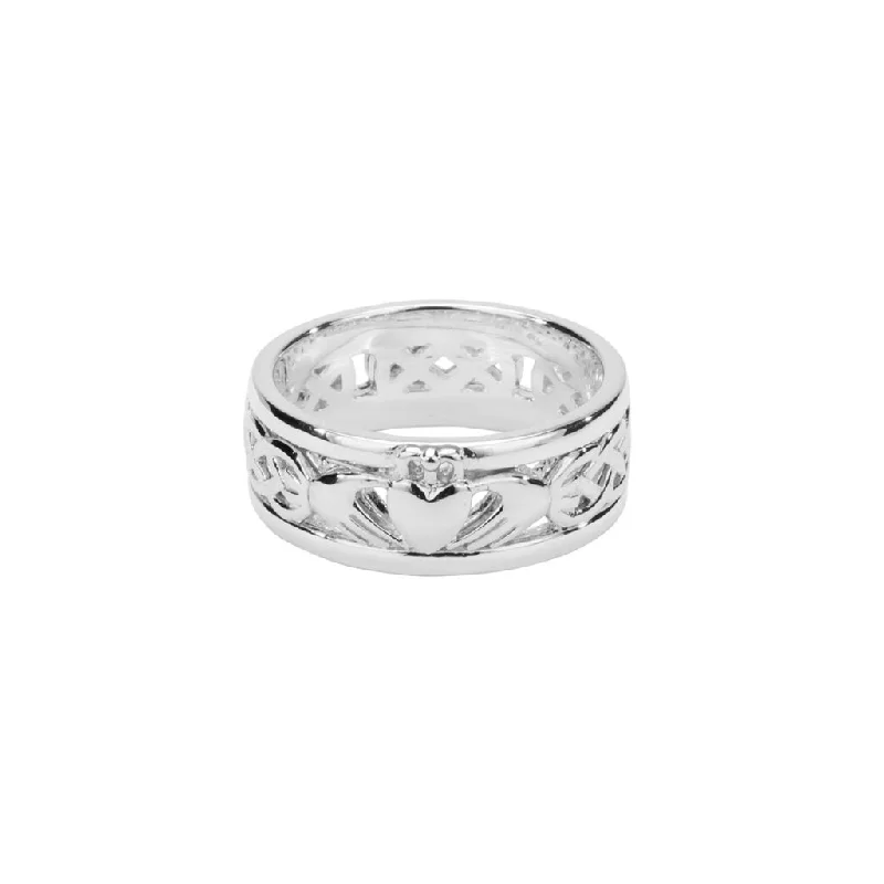 women’s platinum wedding bands with sapphires and rubies-Silver Claddagh Wedding Band