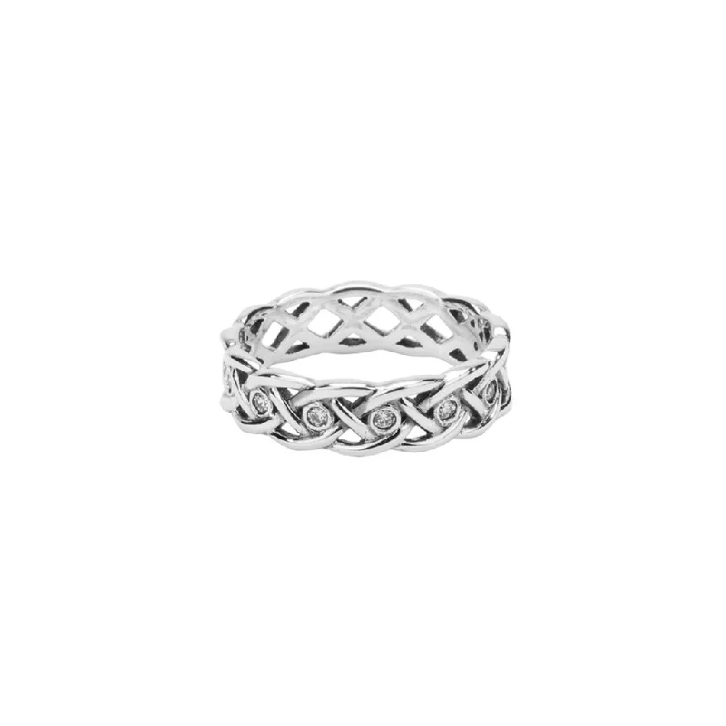 women’s rings with sapphires and rubies for wedding rings-Silver Love Knot Ring with 8 Interwoven Stones