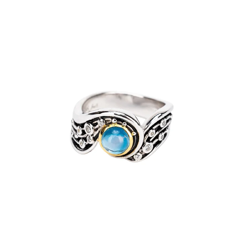 men’s rings with diamonds and sapphires for wedding engagement-Silver And 10k Gold Celestial Ring - London Blue Topaz