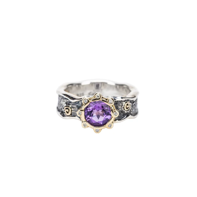 platinum wedding rings with rubies and sapphires for engagement-Silver and 10k Gold Rocks 'n Rivers Ring - Amethyst