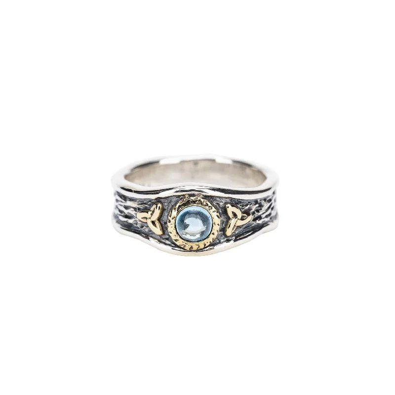 custom wedding rings with sapphires and diamonds for men-Silver and 10k Gold Rocks 'n Rivers Ring - Swiss Blue Topaz