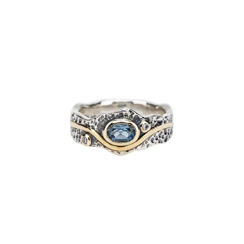 men’s wedding rings with sapphires for engagement-Silver and 10k Gold Oval Rocks 'n Rivers Ring - London Blue Topaz