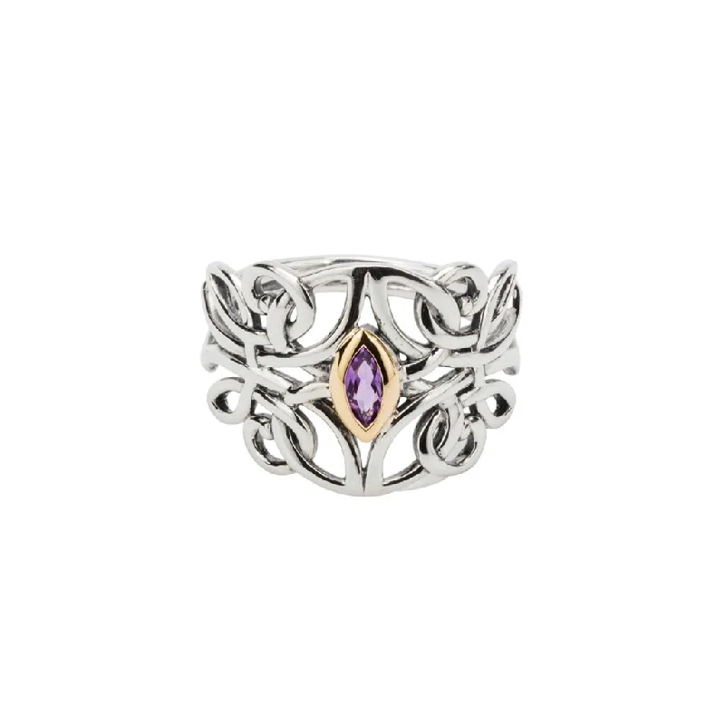 women’s custom engagement rings with diamonds for wedding rings-Silver and 10k Gold Guardian Angel Ring - Amethyst