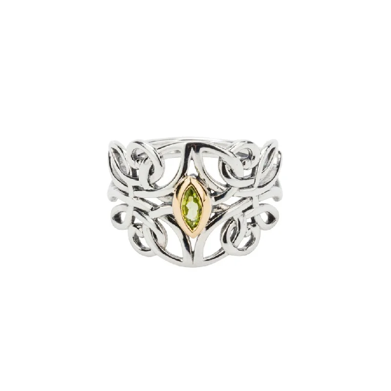 women’s rings with sapphires and emeralds for engagement-Silver and 10k Gold Guardian Angel Ring- Peridot