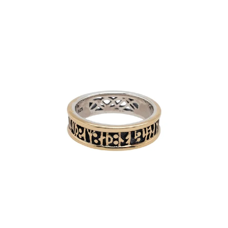 custom wedding bands for men with sapphires for engagement-Silver and Gold Viking Rune Narrow Ring 'Love'