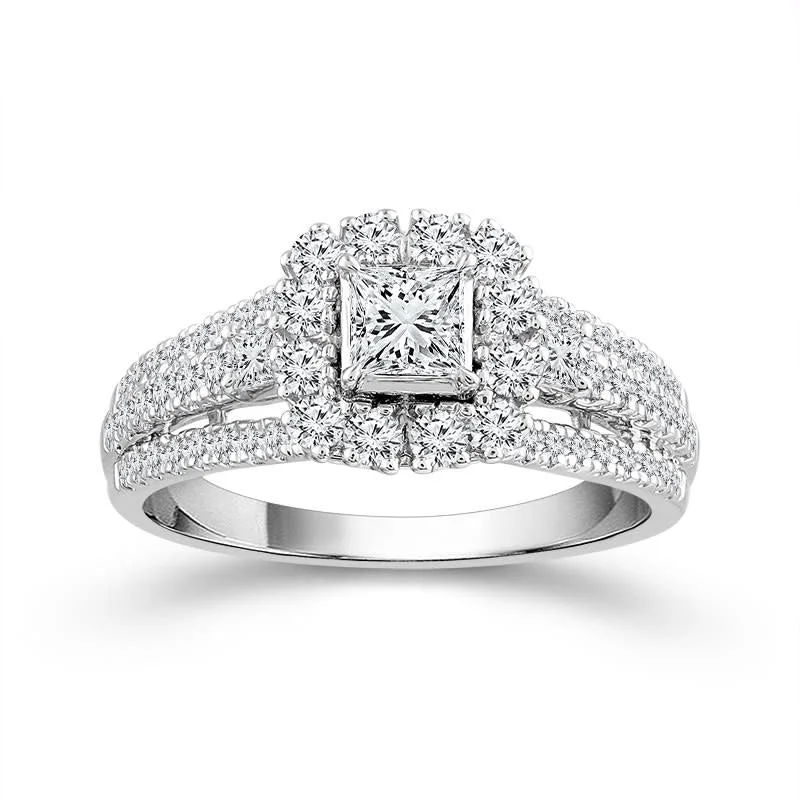 women’s platinum engagement rings with diamonds for wedding-14K White Gold Princess Cut Halo Engagement Ring