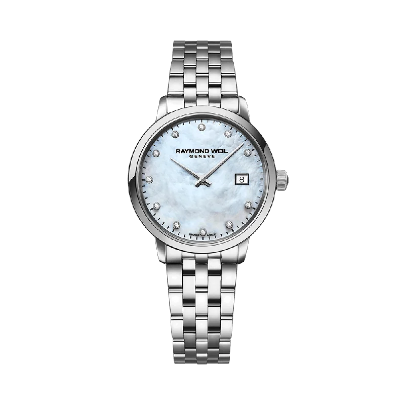 sport watches for men with heart rate monitoring and GPS -Raymond Weil Toccata Ladies White Mother-of-Pearl Diamond Quartz Watch 29mm 5985-ST-97081