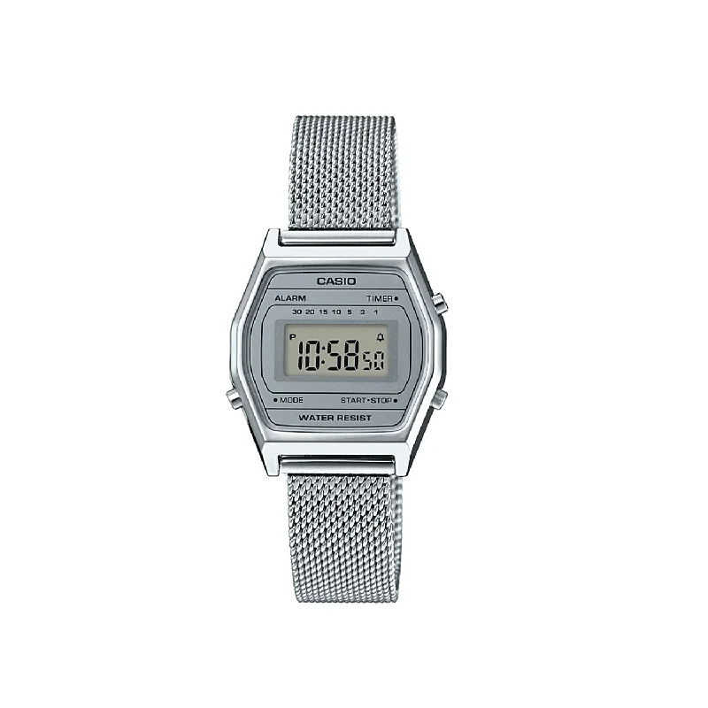 sport watches for women with step counting, heart rate, and sleep tracking -Casio Vintage Silver Mesh Strap Digital Watch