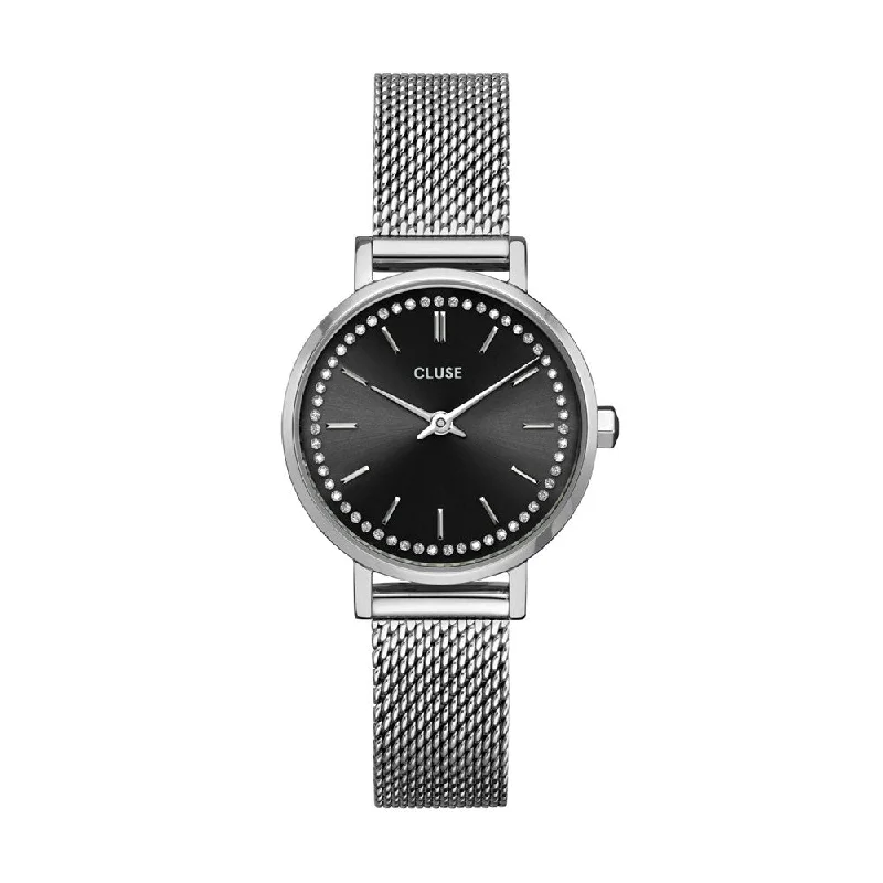 elegant digital watches for women with fitness and health tracking -Cluse Boho Chic Petite Crystals Mesh Black, Silver Colour