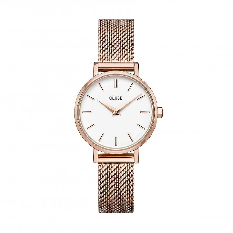 watches for men with multi-functional dials and durable rubber bands -Cluse Boho Chic Petite Rose Gold Plated Mesh Strap Ladies Watch