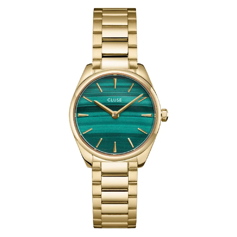 luxury watches for women with sleek dials and premium straps -Cluse Féroce Mini Steel, Green, Gold Colour