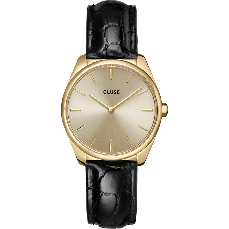 luxury smartwatches for women with fitness tracking and notifications -Cluse Féroce Petite Leather Black Alligator, Gold Colour