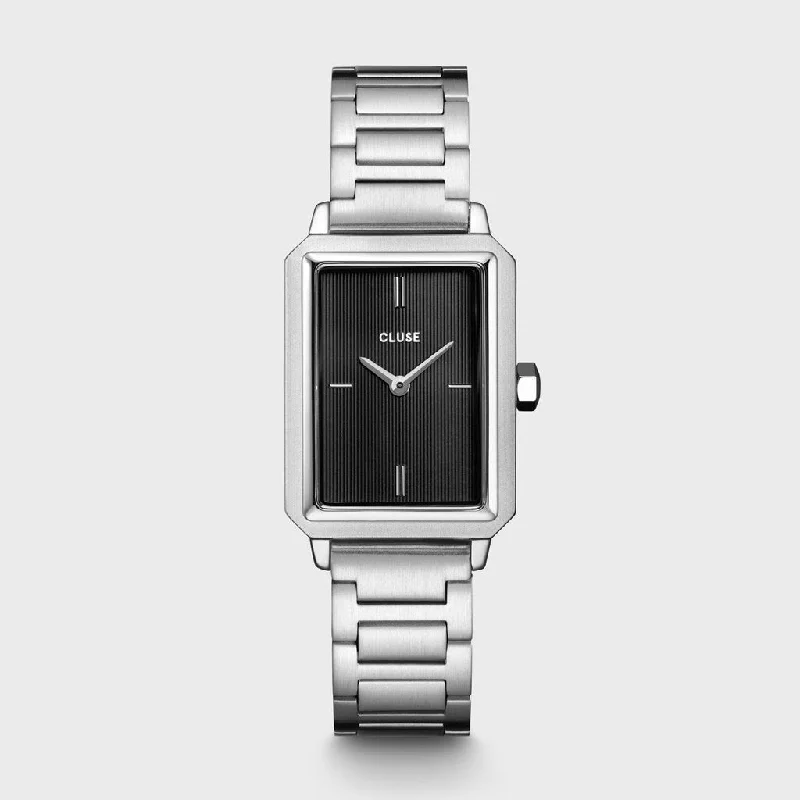 men’s watches with large cases and bold numbers on dials -Cluse Fluette Steel Black, Silver Colour