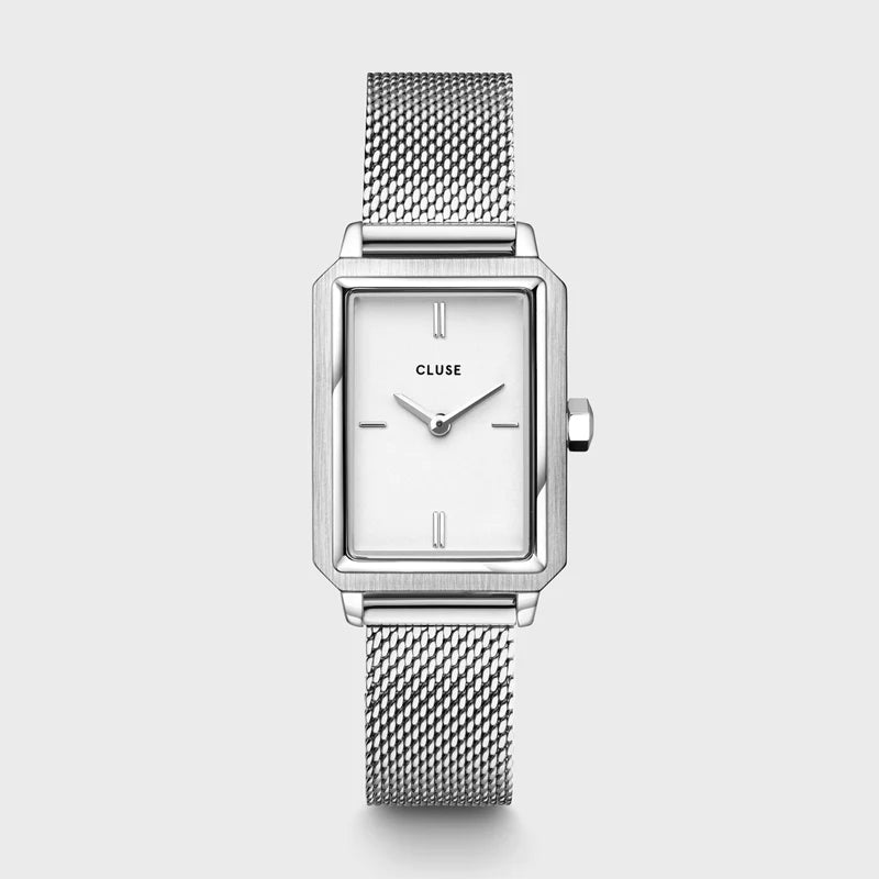 men's watches with ceramic bands and automatic movement technology -Cluse Fluette Watch Mesh White, Silver Colour