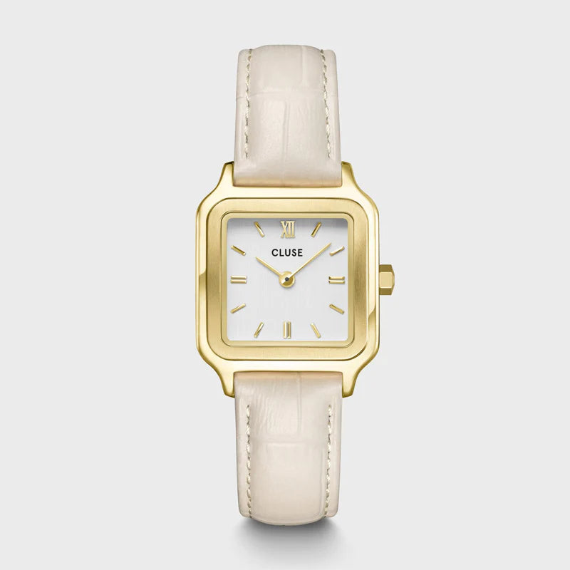 sport watches for men with advanced heart rate and step tracking -Cluse Gracieuse Petite Watch Leather, Marshmallow Croco, Gold Colour