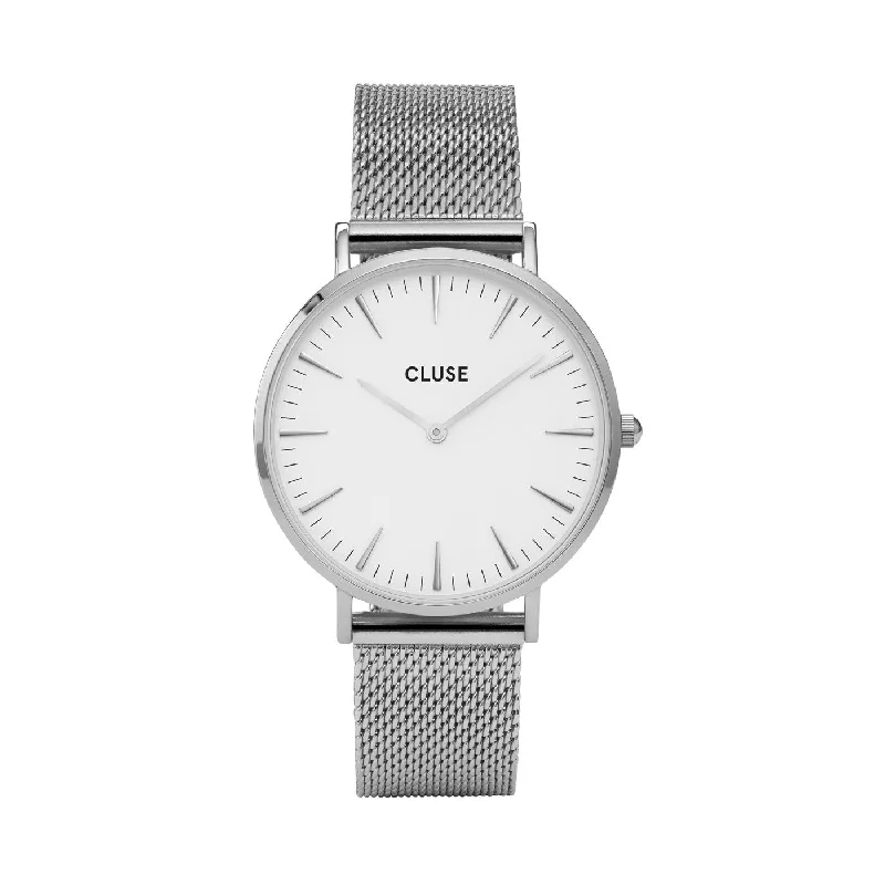 sport watches for women with integrated heart rate and step tracking -Cluse La Bohème Silver Mesh CW0101201002