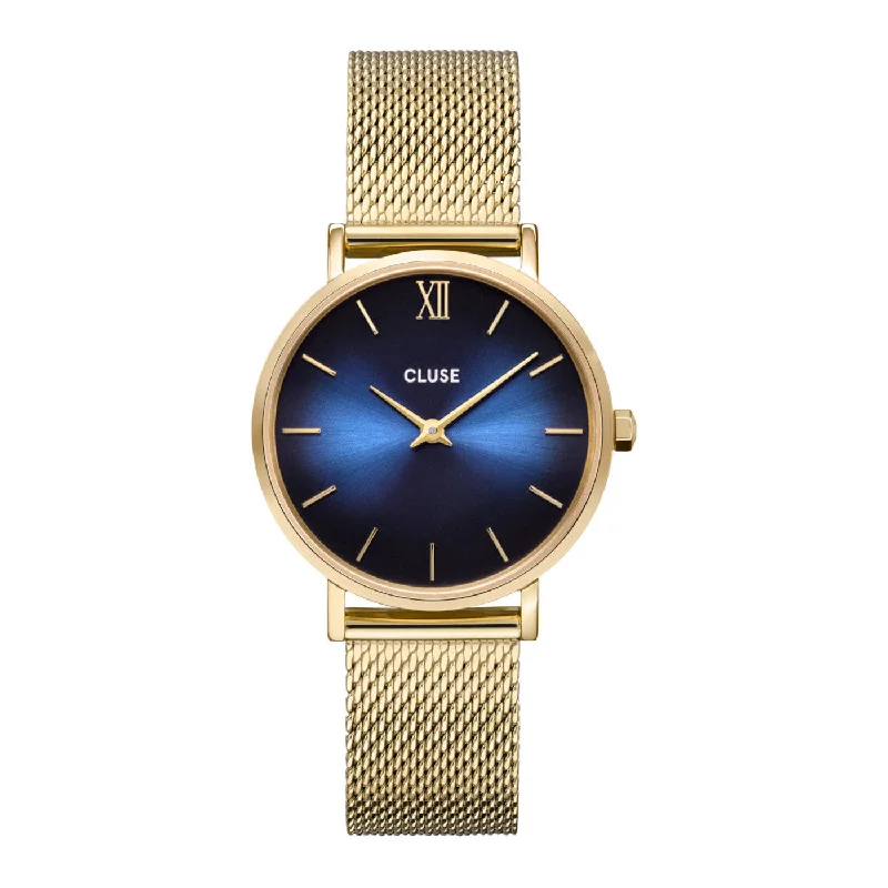 women's watches with stainless steel bands and elegant designs -Cluse Minuit Gold Plated Mesh Strap Ladies Watch