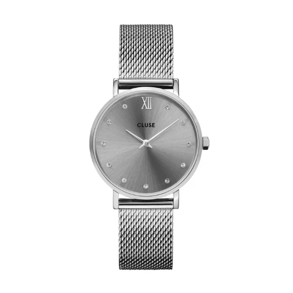 women's watches with crystal accents and stylish stainless steel bands -Cluse Minuit Mesh Crystals, Grey, Silver Colour