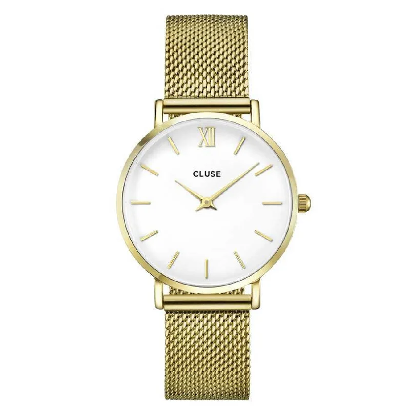 stylish men’s watches with bold, oversized faces and leather straps -Cluse Minuit Gold Mesh CW0101203007