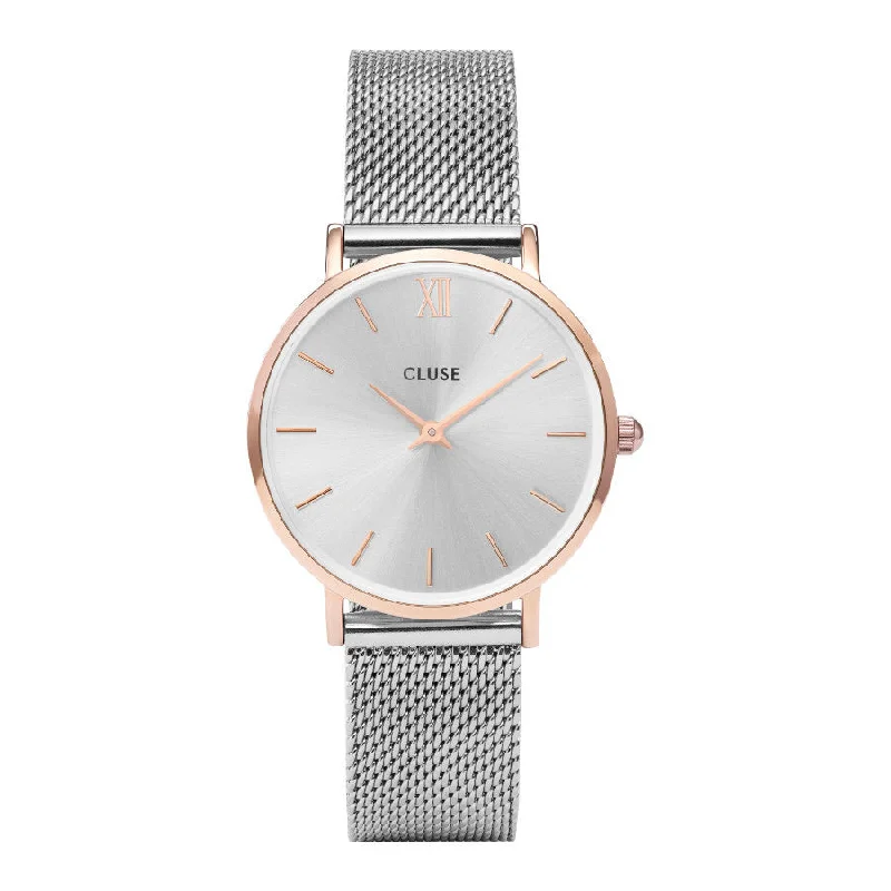 watches for men with solar-powered movement and water-resistant cases -Cluse Minuit Silver Mesh CW0101203004