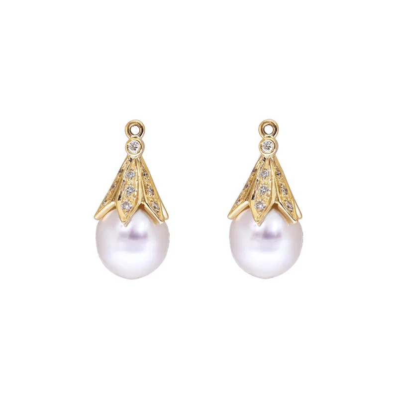 women’s engagement rings with diamonds and emeralds for wedding-Drops - White South Sea Pearl and Diamond in 18K Gold